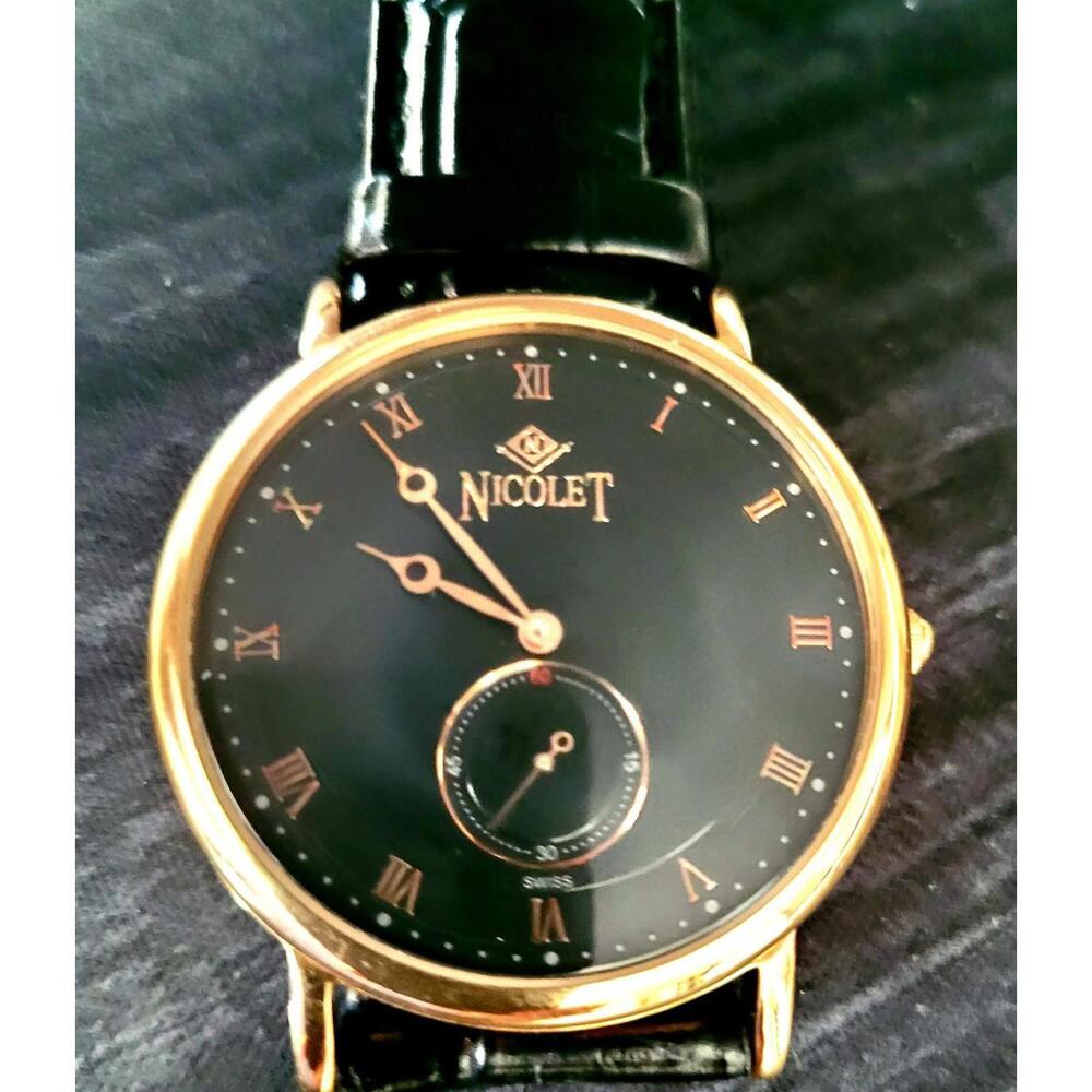Rare Vintage Nicolet Roman Sub Second Dial‎ Swiss Men's Watch
